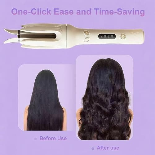 Professional Automatic Hair Curling Iron, 4 Temperature Settings, Ceramic Rotating Wand with Negative Ion Technology (Off-White) thumbnail 3