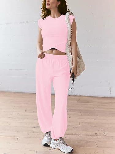 Outfeel Women 2 Piece Outfit Set Loungewear Cropped Tops and Jogger Sweatpant Matching Set Coordinated Sweatsuit with Pockets thumbnail 2