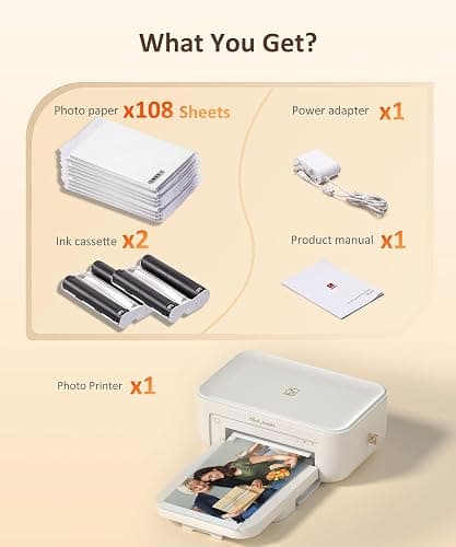 HPRT CP4100 4x6 Photo Printer with 108 Sheets & 2 Ribbons, Full-Color Thermal Dye Sublimation Wi-Fi Printing, Portable Instant Picture Printer for iPhone/Android, AR Video, Fun App, Home Use, White thumbnail 2