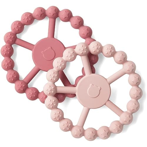 SAMiGO Baby Girl Teething Toys for 3-6 6-12 Months, Silicone Teether Rings | 2 Pack Baby Chew Toys, Inspired by Ferris Wheels, Soft & Textured for Teething Relief, Easy to Grip and Clean - Image 1