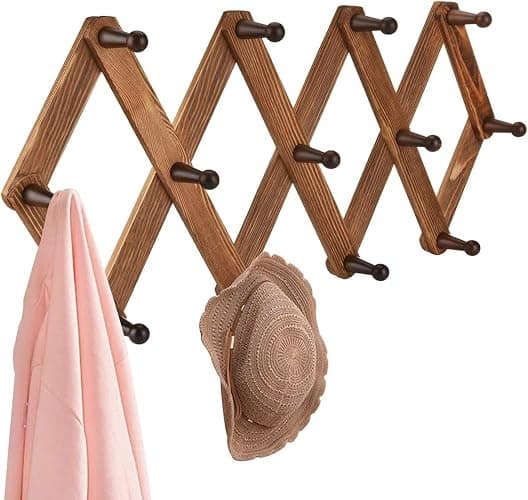 Homode Vintage Wood Expandable Peg Rack- Multi-Purpose Accordion Wall Hangers with 13 Hooks for Hats, Coat, Mugs, Scarf, Jewelry Storage - Image 1