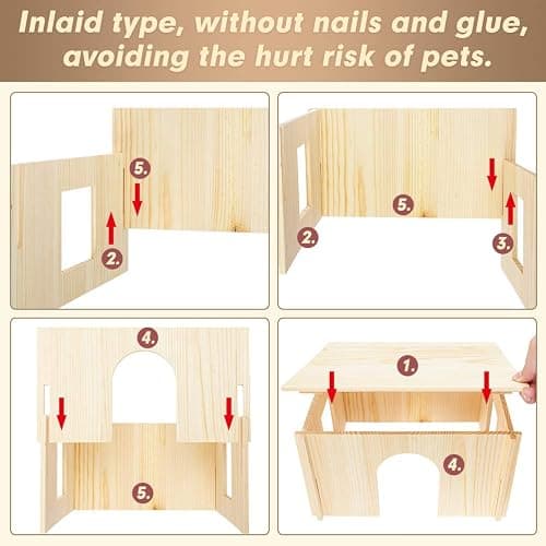 PAWCHIE Wooden Hut for Guinea Pig with Windows - Detachable and Large Size Wood House, Suitable for Guinea Gigs, Hamsters, Chinchillas and Other Small Animals Hideout thumbnail 4