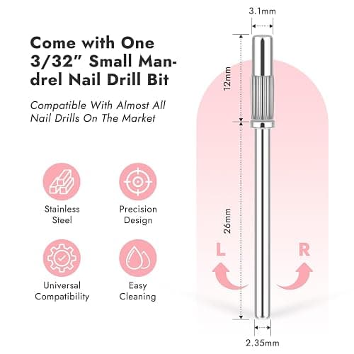 Finea 100 Pc Set Nail Drill Bits 180 Grit Fine Small Sanding Bands with 3.1mm Mini 3/32" Mandrel for Electric File Professional Efile Accessories Manicure Supplies Nail Tech Essentials Light Pink thumbnail 6
