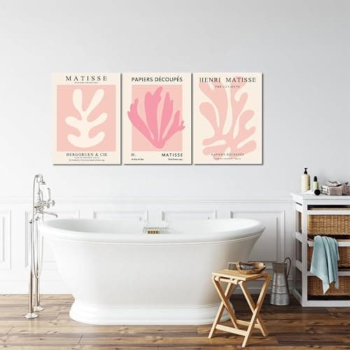 Julaydi Pink Matisse Wall Art Framed Abstract leaf Posters Pastel Henri Matisse Canvas Prints Modern Minimalist Wall Decor Aesthetic Painting Pictures for Living Room Bedroom Bathroom 12x16in Set of 3 thumbnail 4