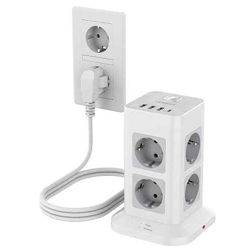 TESSAN 8 Fach Mehrfachsteckdose mit USB C, Verlängerungskabel 3M mit 4 USB und Steckdosenleiste Überspannungsschutz, 3600W Steckdosenturm mit Schalter, Steckdosenwürfel für Büro, Grau - Image 1