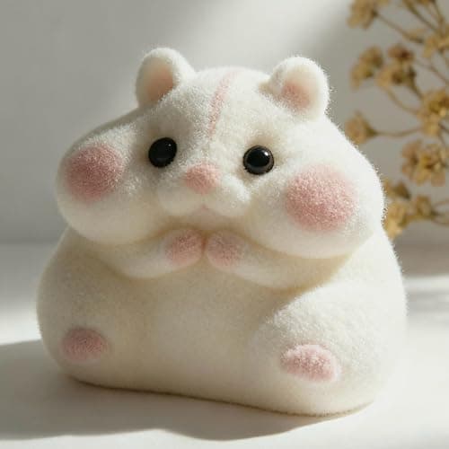 Handmade Taba Squishy Hamster Toy, Cute Squishy Stress Relief Fidget Toy | CUTE SQUEEZE Soft Non-toxic Silicone Butter Cheese Dumpling Squishy, Fuzzy Animal Sensory Toys for Kids Adults, White thumbnail 6