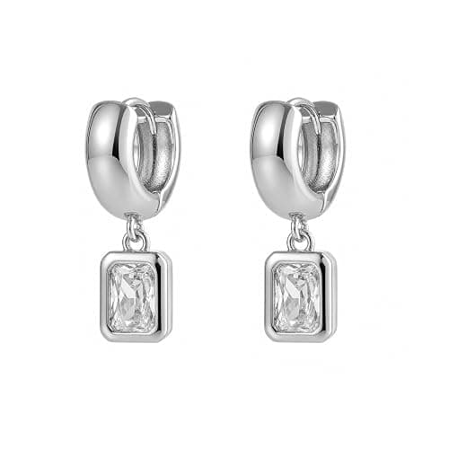 SHERLOVE Chunky Statement Gold Dangle Earrings Women Bezel Cubic Zirconia | 14K Gold Plated Huggie Hoop Drop,Dainty Trendy Elegant Fancy Formal,Hypoallergenic Lightweight Non tarnish,Statement Jewelry - Image 1