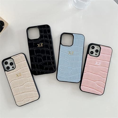 Personalise Gold Silver Initial Letters PU Leather Crocodile Case for iPhone 15 16 17 Pro Max 14 16 17 Pro 14 15 Plus 14 12 13 Pro Max 17 air X Xs Max 11 Pro Max XR Phone Case (Black) thumbnail 5