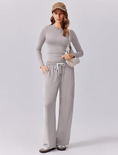 PINSPARK Women 2 Piece Lounge Set Long Sleeve Cropped Top Wide Leg Pants with Pockets 2024 Fall Outfits Matching Tracksuit thumbnail 4