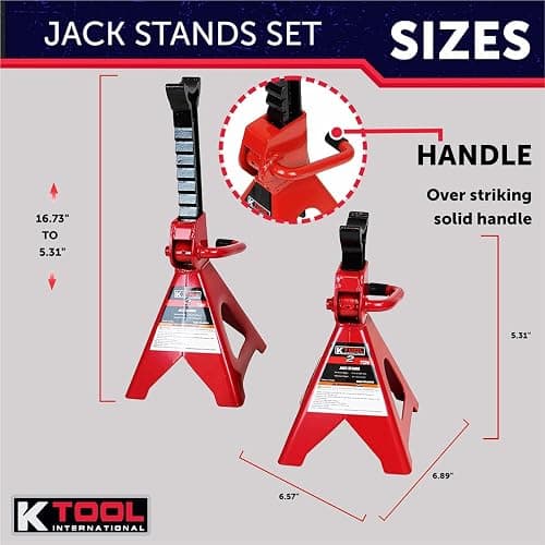 K Tool International 63097A 2 Ton Automotive Trolley Floor Jack with Jack Stands for Garages, Repair Shops, and DIY, 4,000 lbs. Capacity, Hydraulic Lifting Range 5-1/8" to 13", Heavy Duty Steel, Red thumbnail 5