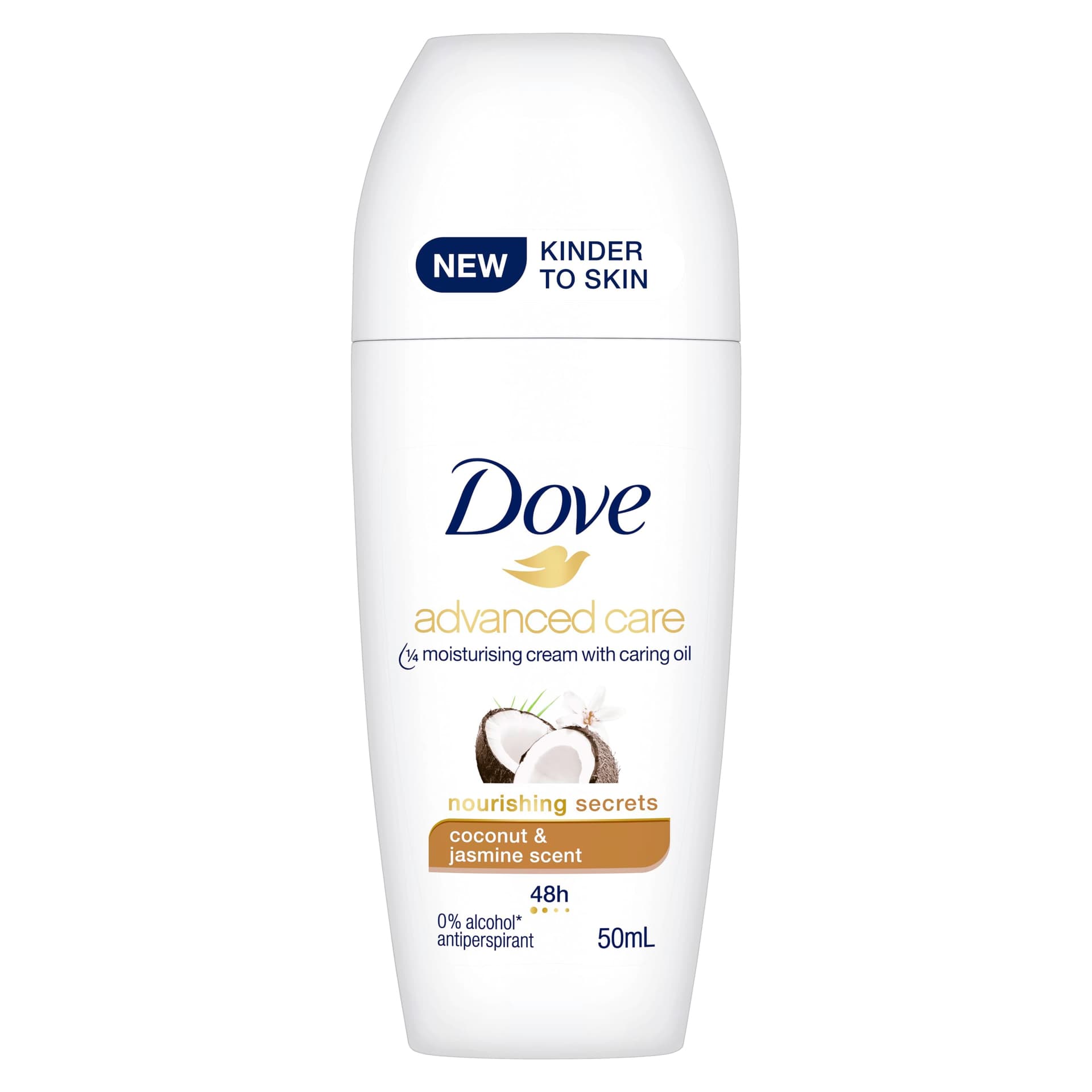 Dove Advanced Care Anti-perspirant Deodorant roll-on for 48 hours of protection Coconut Scent with 1/4 moisturising cream and caring oil 50 ml - Image 1