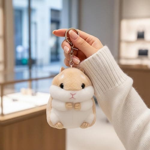 Jowxsx Cute Khaki Plush Hamster Keychain Plush Toy Keychain Charms Wallet Backpack Handbag Charms Automobile Keychains Automotive Trim Women's Key Rings and Keychains Automobile thumbnail 3