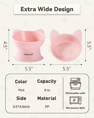 MateeyLife Raised Cat Bowls, Cat Food Bowl Elevated for Kittens & Small Dogs, 15°Tilted Protect Pets' Neck and Anti Vomiting, Whisker Friendly Food & Water Feeding Bowl, 6 oz Each - Pink thumbnail 4