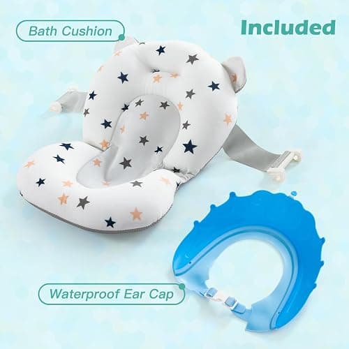 nordmiex Foldable Baby Bathtub for Infants to Toddler,Portable Travel Multifunctional with Drain Hole,Collapsible Newborn 0-36 Month (Gray White+Baby Bath Cushion+Waterproof Ear Cap) thumbnail 8