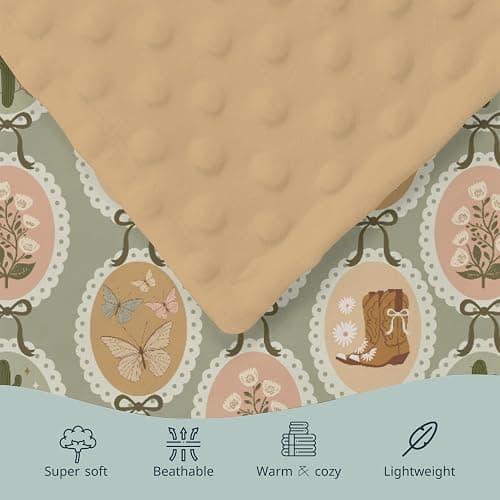 HawSkgFub Retro Boho Cowgirl Mink Baby Blanket Dotted Backing Girl Shower Gift, Vintage Bow Cactus Boots Double Layer Nursery Swaddle, Brown Green Soft Newborn Infant Toddler Bed Crib Bedding 30 x 40 thumbnail 6