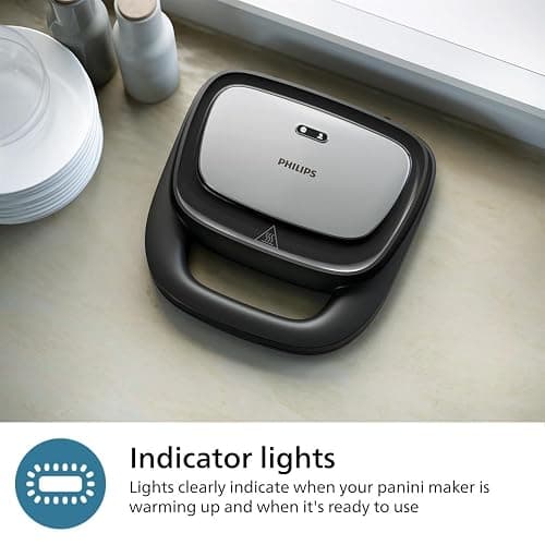 Philips 5000 Series Sandwich Maker - 3 Plate Sets for Paninis, Sandwiches, and Waffles, Nonstick Grill Plates, Cut-and-Seal, 750W Power, Black (HD2350/80) thumbnail 6