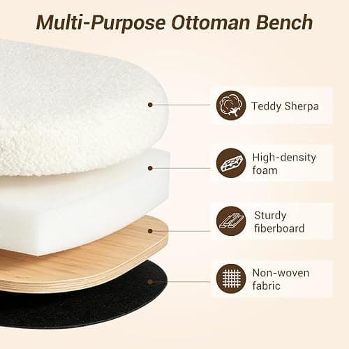 Dolift 45.5-inch Modern Teddy Sherpa Storage Ottoman Bench, Upholstered Fabric Bench for Bedroom End of Bed, Oval White Boucle Storage Ottoman for Living Room, Entryway, Small Apartment thumbnail 7