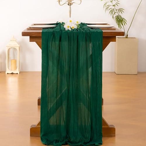Cheesecloth Table Runner Fall Boho Wedding Birthday Party Home Decor | Emerald Green 2pcs Rustic Gauze 10FT Cheese Cloth Sheer Farmhouse Runner for Baby Shower Bridal Holiday Decorations thumbnail 4