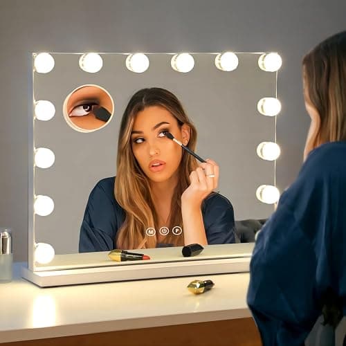NUSVAN Vanity Mirror with Lights Lighted Makeup Mirror with Dimmable LED Bulbs,3 Color Lighting Modes,USB Charging Port Touch Control,Sturdy Metal Frame Design,White (50x40cm, 4.70) thumbnail 9