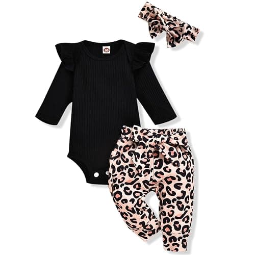 Aalizzwell Preemie Newborn Infant Baby Girls Clothes Ribbed Romper Bodysuit Pants Set Fall Winter Outfits - Image 1