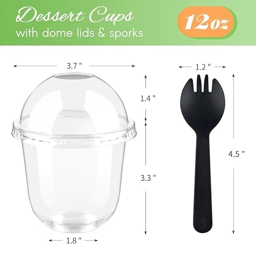 Zezzxu 50 Pack 12 oz Plastic Dessert Cups with Dome Lids (No Hole) and Sporks, Clear Disposable Fruit Cups with Lids for Yogurt Parfait Ice Creams Pudding Cakes thumbnail 3