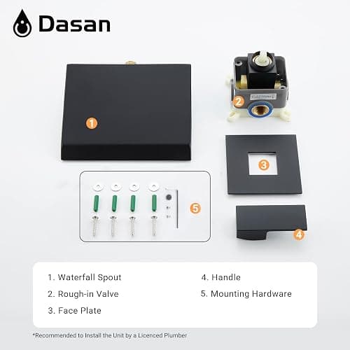 DASAN Wall Mount Waterfall Bathroom Faucet Matte Black in Wall Sink Faucet, Single Handle Wall Mounted Modern Faucet for Bathroom with Upgraded Rough in Valve - Matte Black thumbnail 7