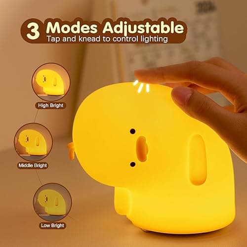 VTIGER Why Duck Night Light, LED Squishy Cute Lamp, Silicone Duck Light for Kids, Dimmable Girls Baby Bedroom Nightlight, Rechargeable Touch Lamp for Breastfeeding Nursery Decor - ‎Duck Yellow thumbnail 2
