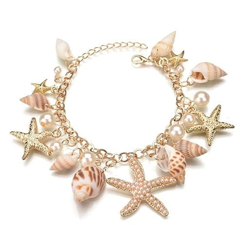 FUTIMELY Starfish Shell Bracelet Gold Chunky Starfish Bracelet Bohemian Pearl Charm Bracelet Mermaid Costume Jewelry for Women - Image 1