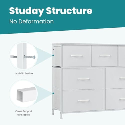 OLIXIS 7 Drawer Fabric Dresser, Storage Tower for Bedroom and Closet | White Easy-Pull Bins for Closet Organizers, Chest of Drawers with Sturdy Steel Frame & Wooden Top for Living Room, Entryway thumbnail 7