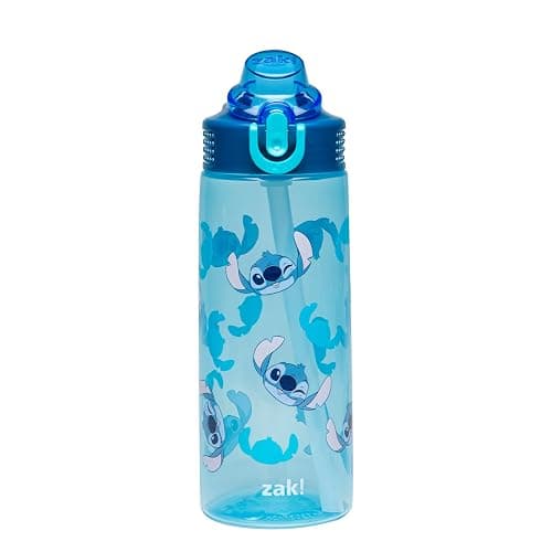 Zak Designs Disney Sage Water Bottle For School or Travel, 25oz Durable Plastic Water Bottle With Straw, Handle, and Leak-Proof, Pop-Up Spout Cover (Stitch) - Image 1