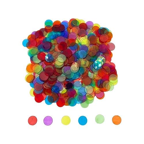 JUNWRROW 500 Pieces 3/4 inch Transparent 6 Color Bingo Counting Chips with Bag - Image 1