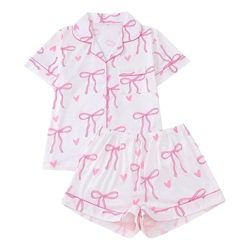 Christmas Pajamas For Women Set,Button Down Short Sleeve Shirts And Shorts Set Soft Casual Cute Xmas Print Pjs Sleepwear - Image 1