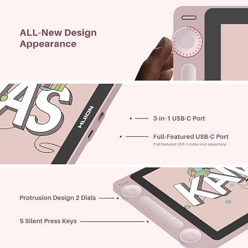 HUION Kamvas 13 (Gen 3) Drawing Tablet with Screen, Dual Dial, 13.3", Pink | Full Lamination, Canvas Glass 2.0, 99% sRGB, PenTech 4.0 16384 Levels, Works with PC, Mac and Android, With Stand thumbnail 6