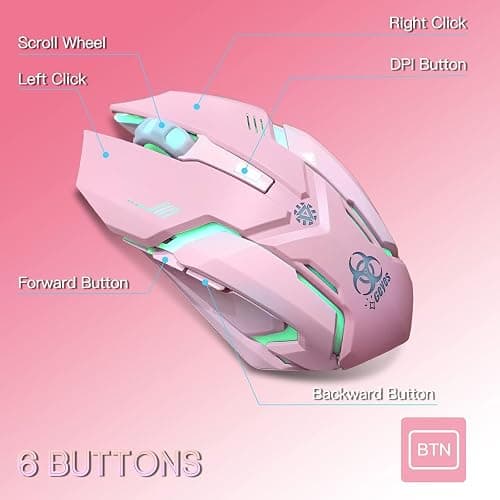VEGCOO Pink Wireless Gaming Mouse, Silent Click Wireless Mouse with Colorful RGB LED Lights, Rechargeable Computer Mice with Side Buttons and 3 Level DPI, for Laptop and Desktop thumbnail 6