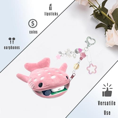 Whale Shark Coin Purse Keychain,Cute Plush Change Purse with Zipper Keychain,Kawaii Handmade Coin Pouches for Women thumbnail 6