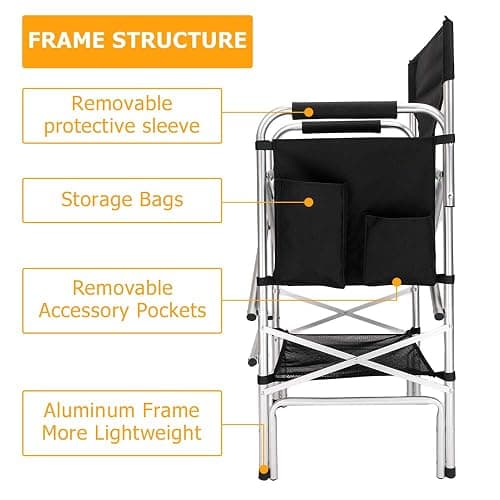 mefeir 31" Tall Folding Directors Chair with Side Table Storage Bag,Portable Makeup Artist Bar Height, Aluminum Frame 300 lbs Capacity, 19.2" D x 23.6" W x 45.6" H thumbnail 6