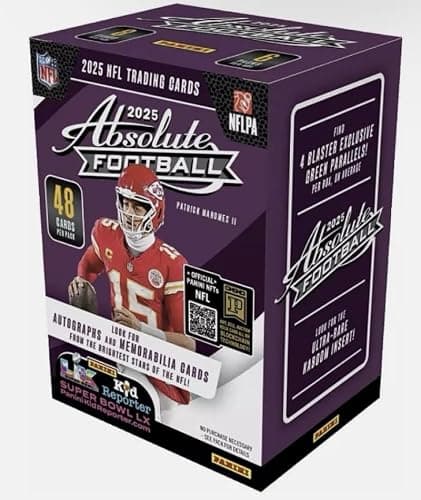 Panini 2025 Absolute NFL Football Factory Sealed Blaster Box 6 Packs of 8 Cards. Look for 4 Blaster Exclusive Green Parallels Per Box. Chase Ultra-Rare Kaboom Inserts and more. Possible Autographs and Memorabilia Cards from the Hottest Players in the NFL. - Image 1