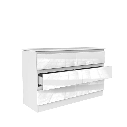 Nera High Gloss 6 Drawer Chest of Drawers Wood, Dresser Drawers for Bedroom Furniture Storage Unit Drawers for Clothes (White Gloss (Matt White)) thumbnail 6