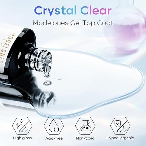 modelones Gel Top Coat, 15ml No Wipe Gel Nail Polish High Gloss Top Coat Shiny Long Lasting Clear Top for Acrylic Nails, Need U V/LED Lamp for Home DIY Gift Manicure Salon thumbnail 2