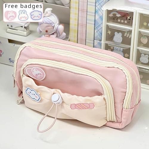 irLocy Cute Aesthetic Pencil Case Kawaii Pencil Case with Kawaii Pins Large Pencil Pouch Holder Preppy Supplies (pink) thumbnail 2