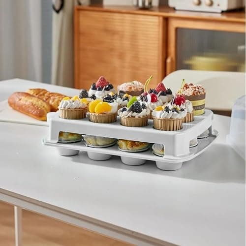 Top Shelf Elements Cupcake Carrier, EXTRA LARGE LID, White Cupcake Holder Carries 24 Standard-Size Cupcakes, Muffin Traveler Two Tier Stand Reusable Cupcake Box thumbnail 2