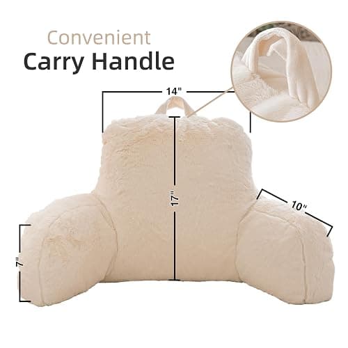A Nice Night Faux Fur Reading Pillow Bed Wedge Large Adult Children Backrest with Arms Back Support for Sitting Up in Bed/Couch for Bedrest,Ivory thumbnail 2