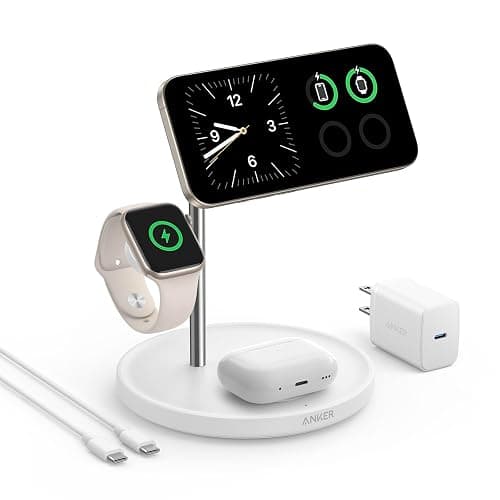 Anker MagSafe Charger Stand Compatible, iPhone 17 MagGo 3 in 1 Wireless Charging Station,Qi2 Certified 15W Wireless Charger, Desk Accessory, for iPhone 15/14/13/12 Series Apple Watch, AirPods - Image 1