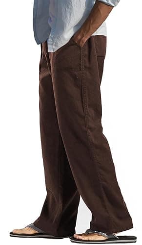 AITFINEISM Men's Casual Cotton Linen Pants Elastic Waist Lightweight Drawstring Summer Pants thumbnail 2