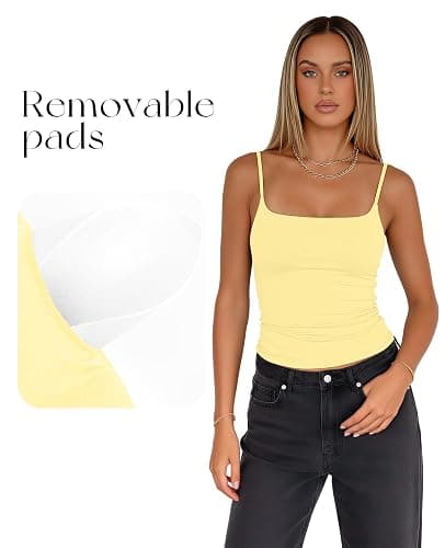 Darong Women Padded Tank Top Built in Bra Adjustable Spaghetti Straps Double Lined Basic Cami Shirt thumbnail 5