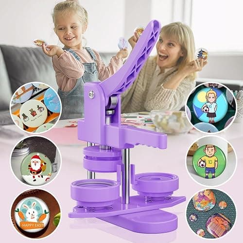 Freeingbag 58mm (2.25 in) Installation-Free DIY Button Maker Machine, Button Badge Press with 100pcs Supplies + Circle Cutter + Protection Set & Button Maker Color Film (Purple, 2.25 inch / 58mm) thumbnail 3