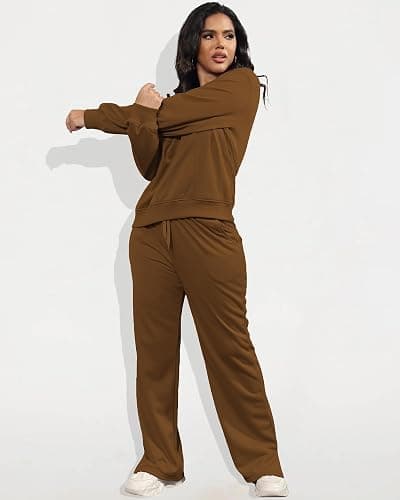 MOEENCN Women 2 Piece Outfits Sweatsuit Lounge Sets Casual Travel Sweatshirt And Wide Leg Tracksuit Matching Set thumbnail 5