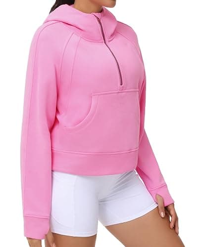 THE GYM PEOPLE Womens' Hoodies Half Zip Long Sleeve Fleece Crop Pullover Sweatshirts with Pockets Thumb Hole thumbnail 8