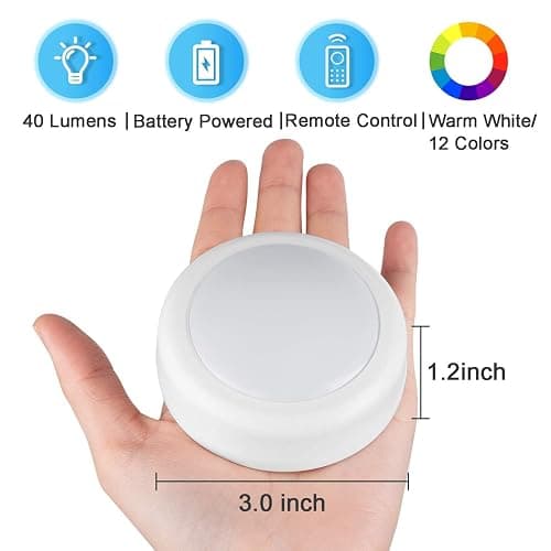 BLS LED Puck Lights with Remote Control, Wireless Under Cabinet & Closet Lighting, RGB 13 Color Changing Lights with Dimmer, Timer & AA Battery Operated, Push, Touch, Stick on for Night, White, 6 Pack thumbnail 3