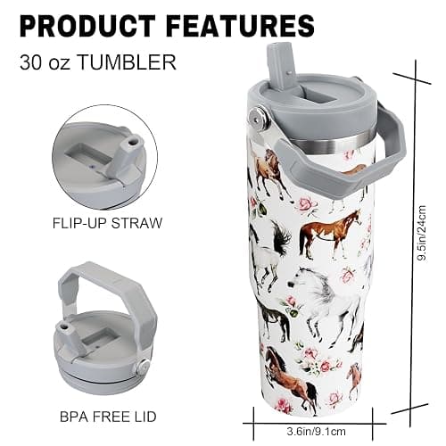 Unyopsa Horse Gifts for Women Girls, 30oz Horse Tumbler with Handle, Stuff for Men Lovers, Stainless Steel Insulated Water Bottle Travel Cup thumbnail 3